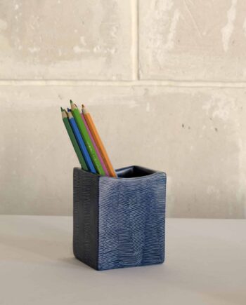 Pencil cup, Pagoda, blue, incised, Kenya
