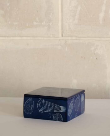Square box, blue, incised, Kenya
