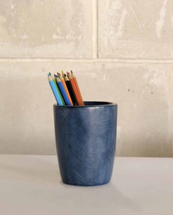 Pencil cup, Rounded, blue, incised, Kenya