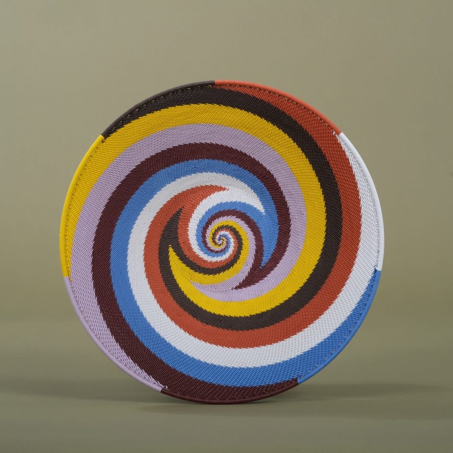 Assiette en fil de téléphone, 30 cm de diamètre, coloris Earth, zoulou, Afrique du Sud, ASART