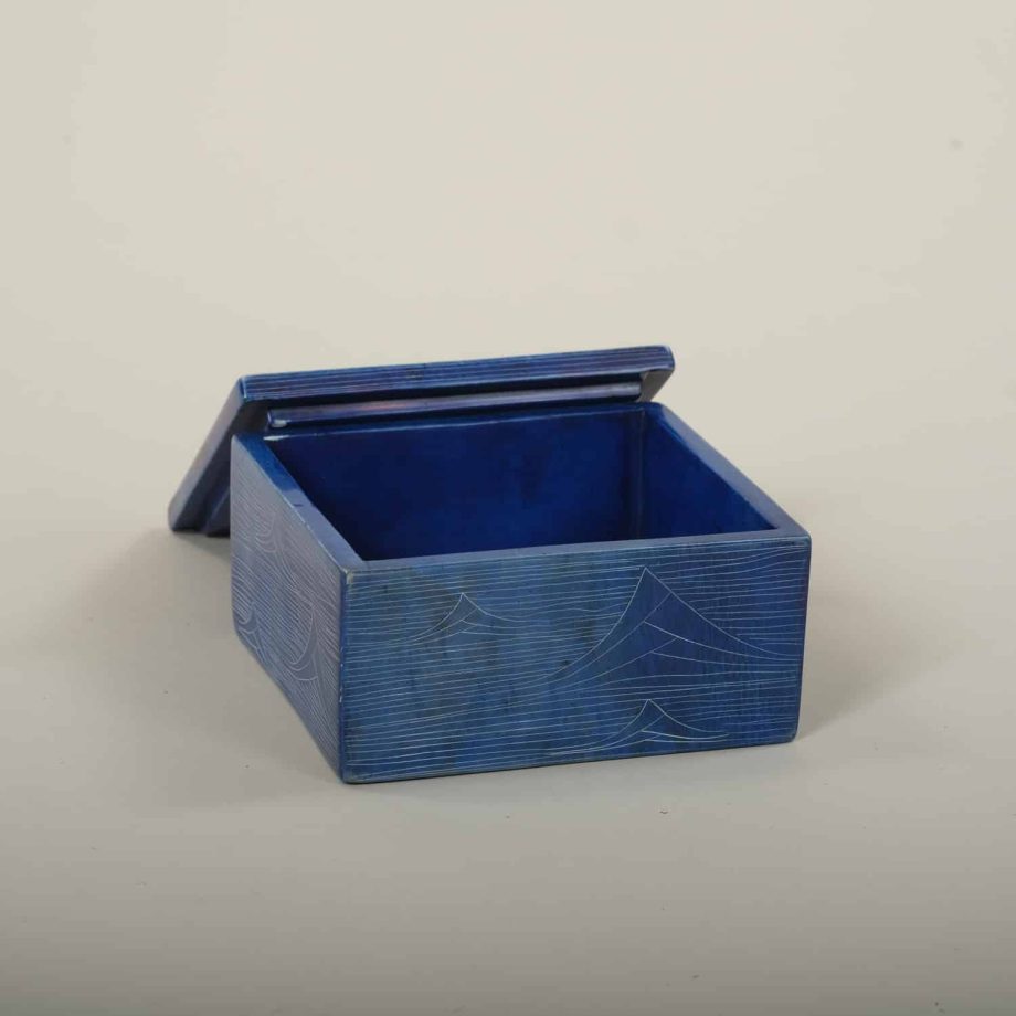 boîte carré bleu gravé, pierre à savon, Kenya, ASART