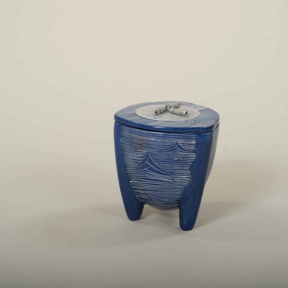 Boîte rocket, pierre à savon, bleu gravé, Kenya, ASART