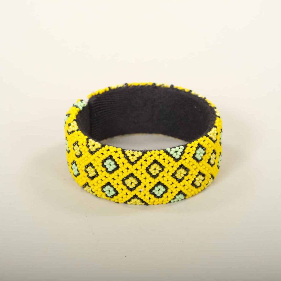 Bracelet zoulou jaune, motif losange, Afrique du Sud, ASART