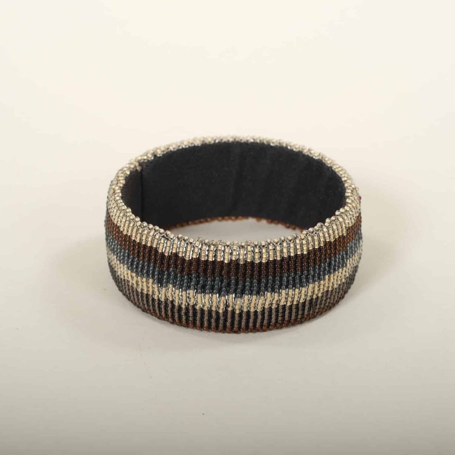 Bracelet zoulou rayures marron et bleu, en perles de verre, Afrique du Sud, ASART