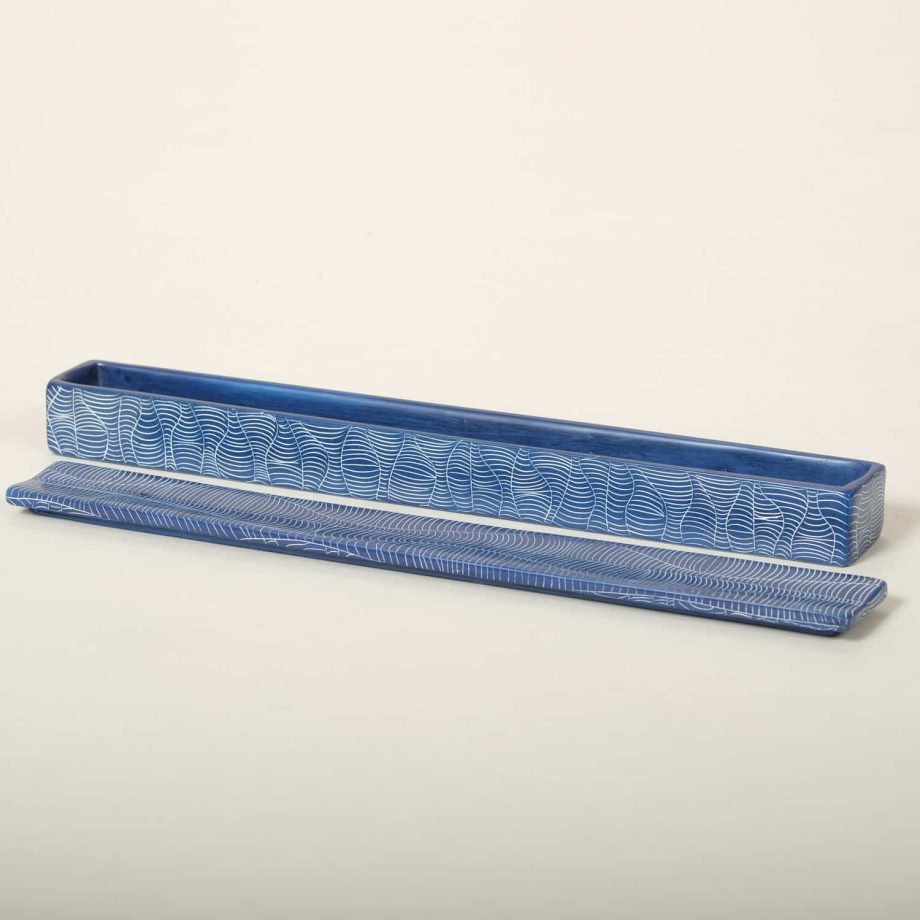 boîte à encens en pierre de savon bleu gravé du Kenya, ASART