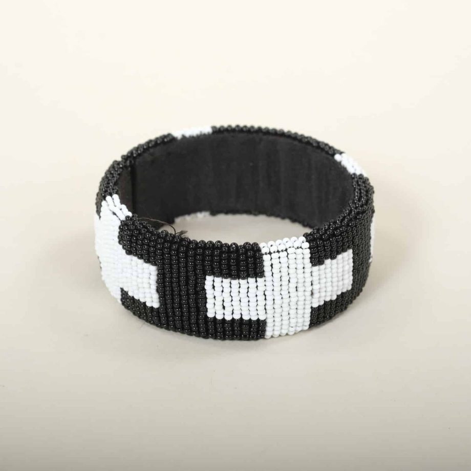 Bracelet noir et blanc, motif croix, zoulou, perles de verre, Afrique du Sud, ASART
