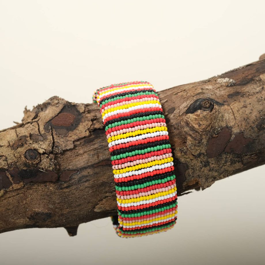 Bracelet zoulou multicolore, motif ligne, perles de verre, Afrique du Sud, ASART