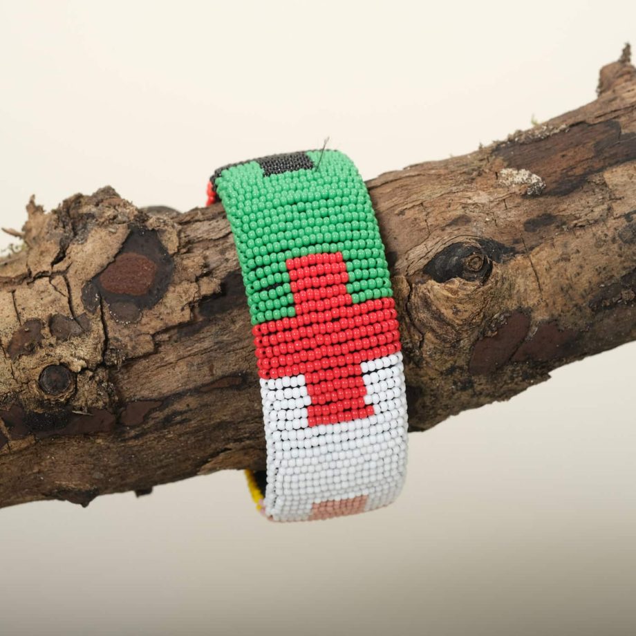 Bracelet zoulou , rouge, vert, noir, perles de verre, Afrique du Sud, ASART