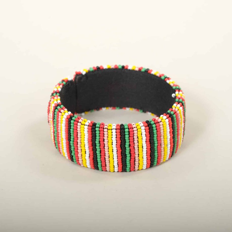 Bracelet zoulou, vert, rouge, rose, perles de verre, Afrique du Sud, ASART