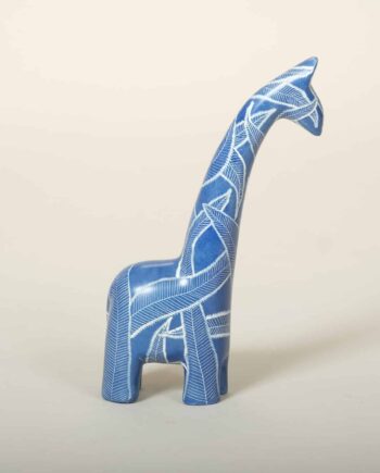 girafe en pierre à savon, bleu gravé feuille, Kenya, ASART