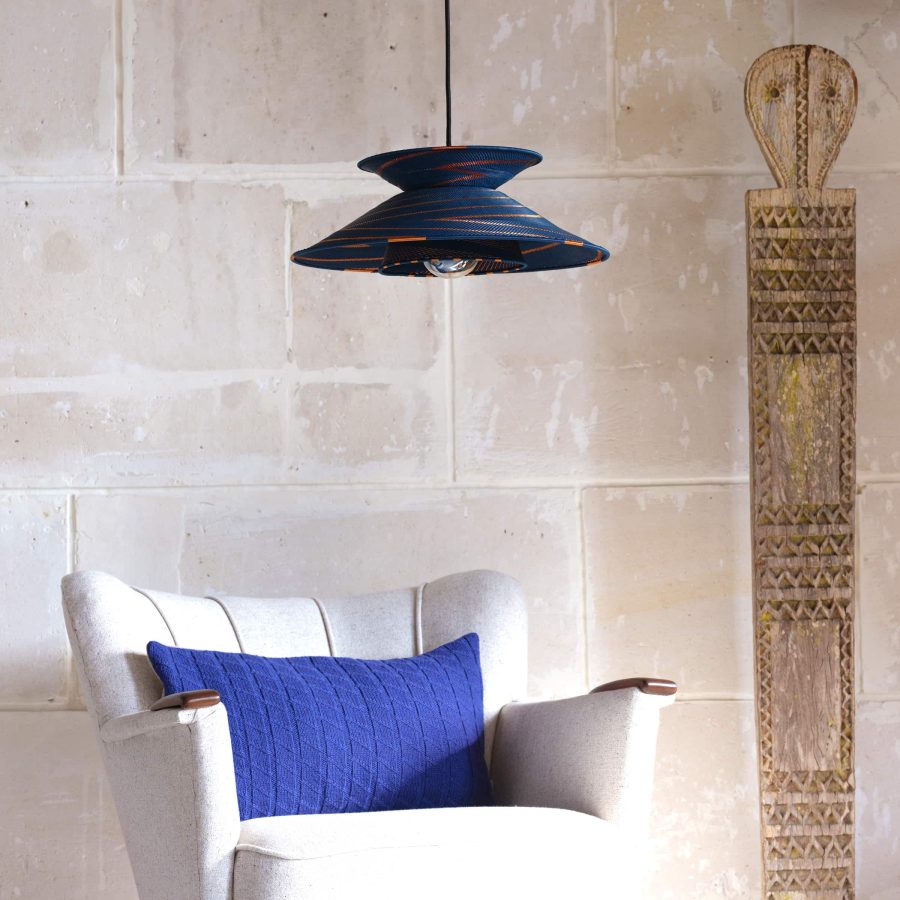 Luminaire Artisanal Design Suspension ARGO bleuet 40cm